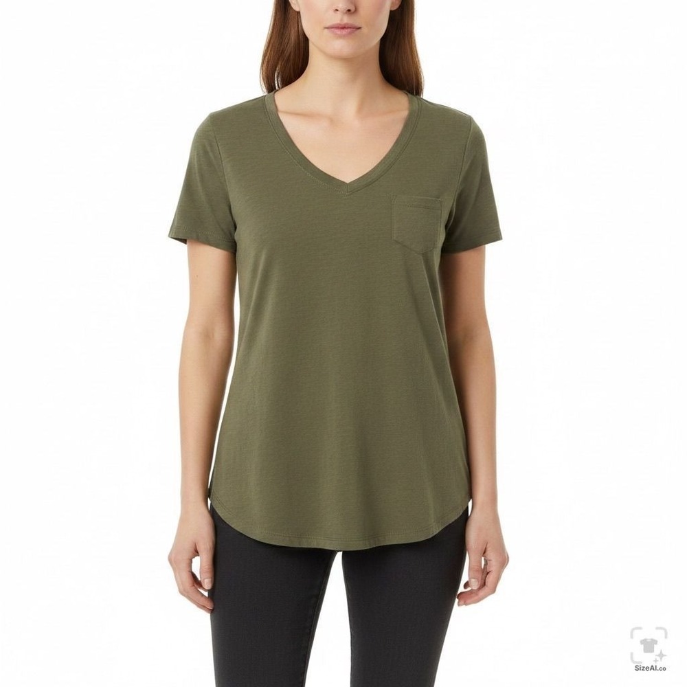 Natural REFLECTIONS V-Neck Short Sleeve Pocket T-Shirt Olive Green - Size L